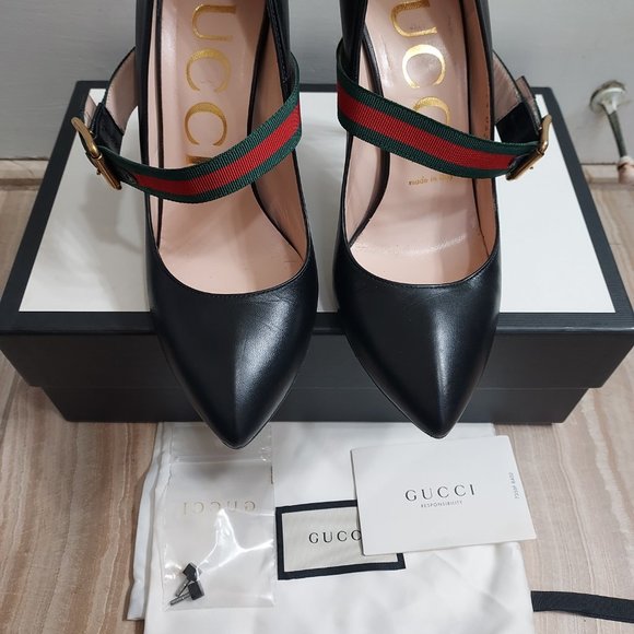 Gucci Black Leather Sylvie Mary Jane Web Pump - Picture 5 of 9